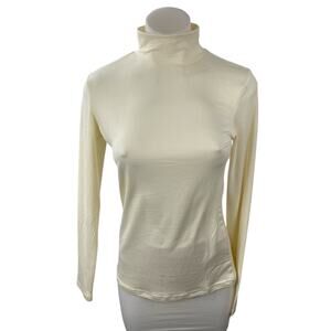 NEW Ekouaer Womens Cream Mock Neck Long Sleeve Slim Casual T-Shirt Sweater Top S
